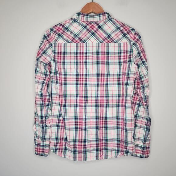 J. Crew Long Sleeve Plaid Boy Shirt Women's 4 Mint Strawberry Button Down Collar - Picture 5 of 7